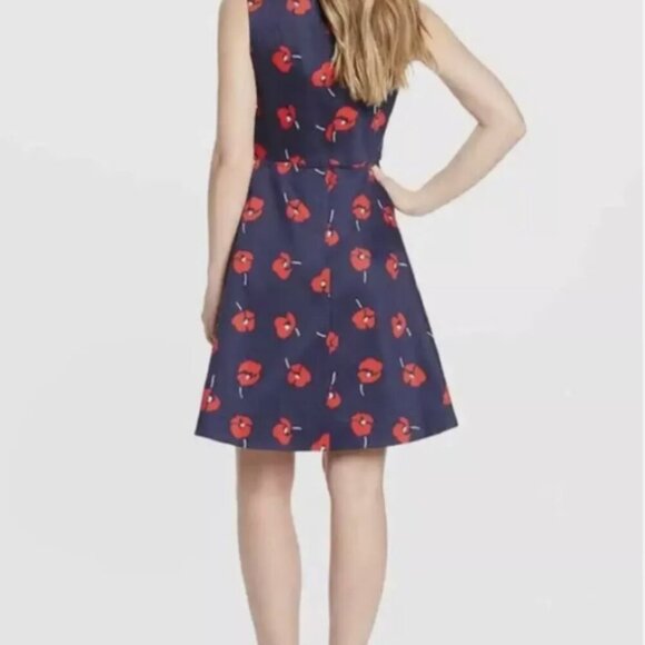Draper James Women's 4 A-Line Navy Blue w/Orange Poppy Floral Sleeveless Dress - Picture 4 of 13